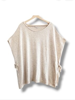 Loft Oversized Poncho Sweater XS Cream Tie‎ Sides Speckled Knit